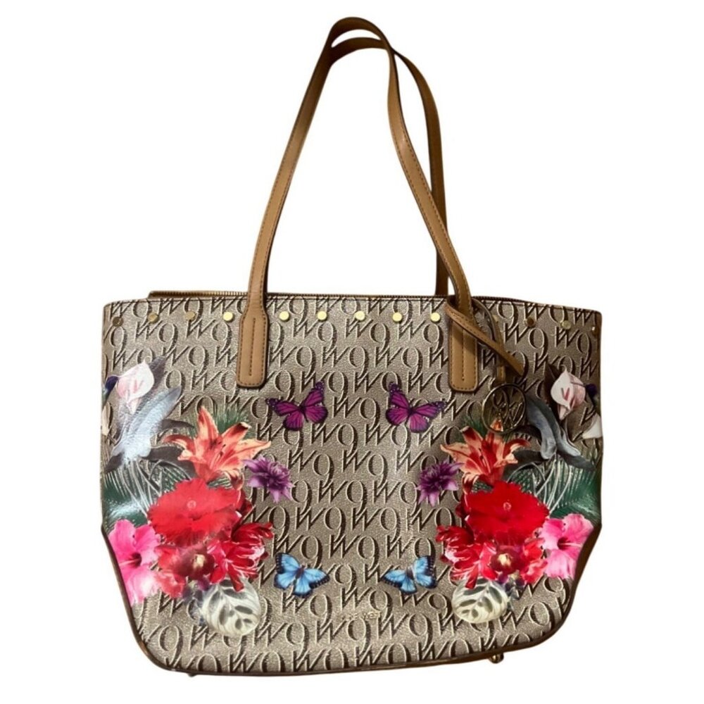 Nine West women's tan and floral tote bag/purse, shoulder straps